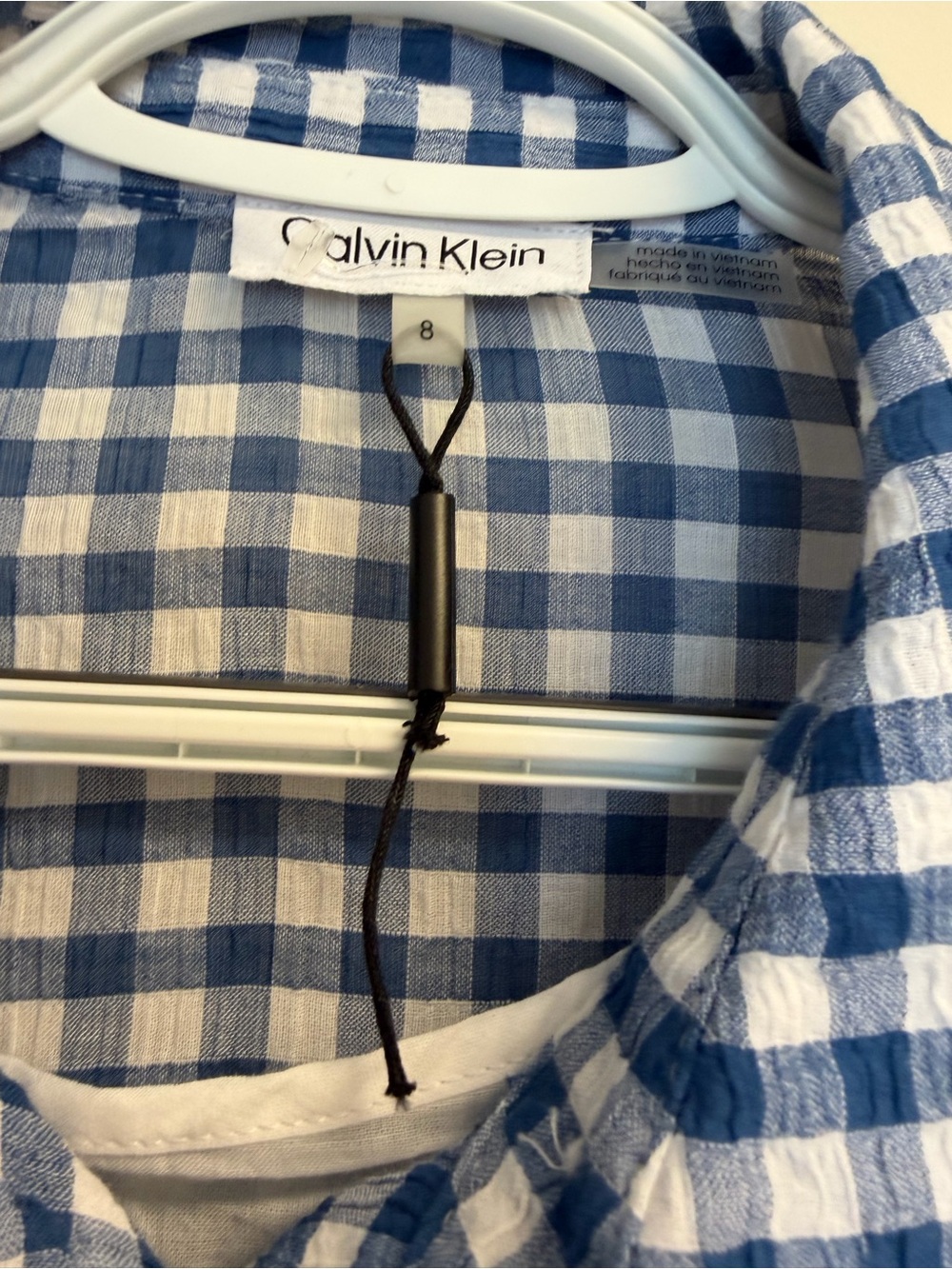Calvin Klein Blue White Gingham Maxi Button sShirt Dress with Tie Waist Size 8 - Picture 7 of 16